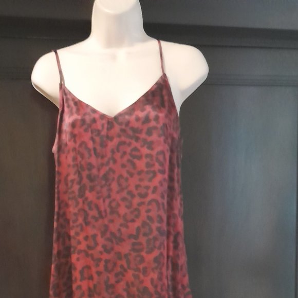 Acrobat Dresses & Skirts - New Acrobat Maxi Silk slip dress Burgundy Red Brown Leopard Slit Spaghetti Strap